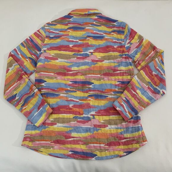 J McLaughlin Lois Shirt M Button Up Pink Colorful Tropical Watercolor Resortwear - Picture 3 of 8